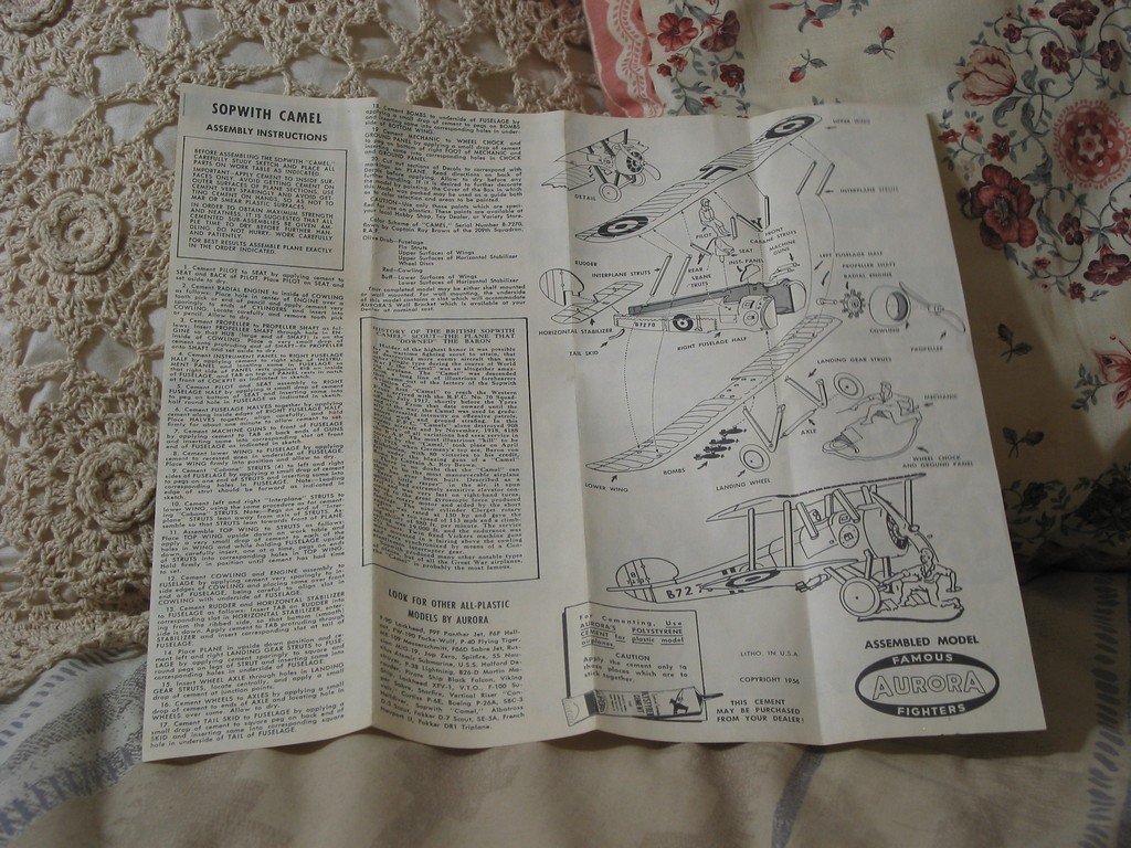 MODEL KIT INSTRUCTIONS for Aurora Sopwith Camel 1956