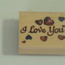 RUBBER INK Stamp I Love You Lettering Hearts Used