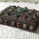 SILVER Tone Antique Box With Stones Made In India