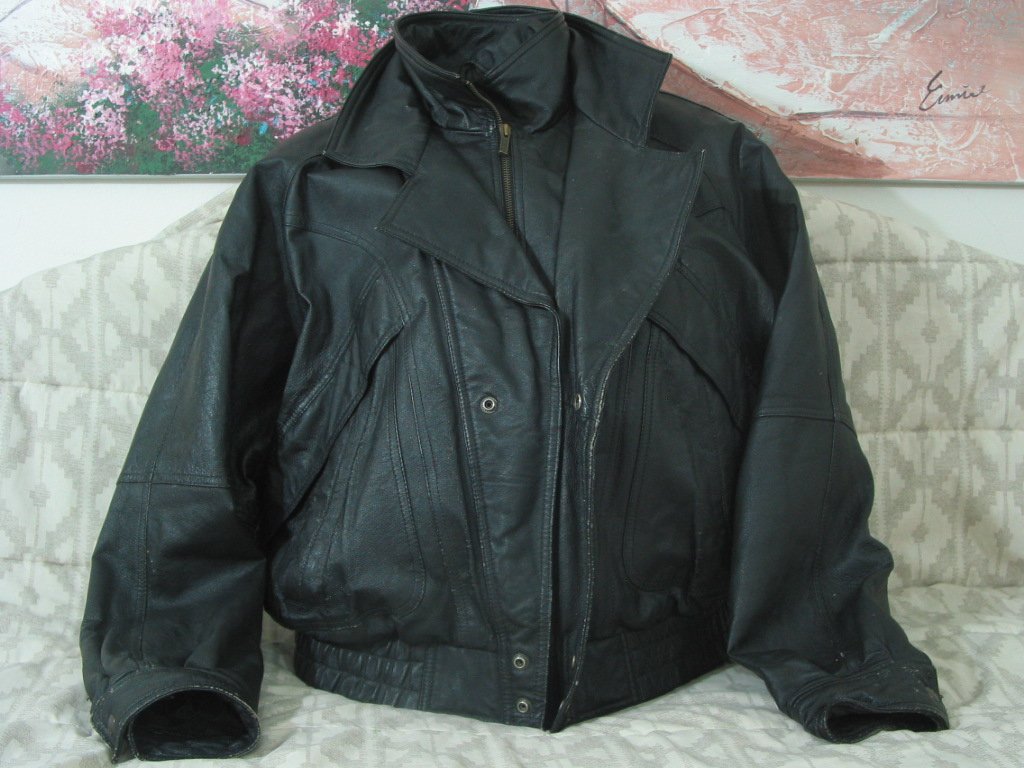 WILSONS Black Leather Motorcycle Jacket Coat Sz Lg Used