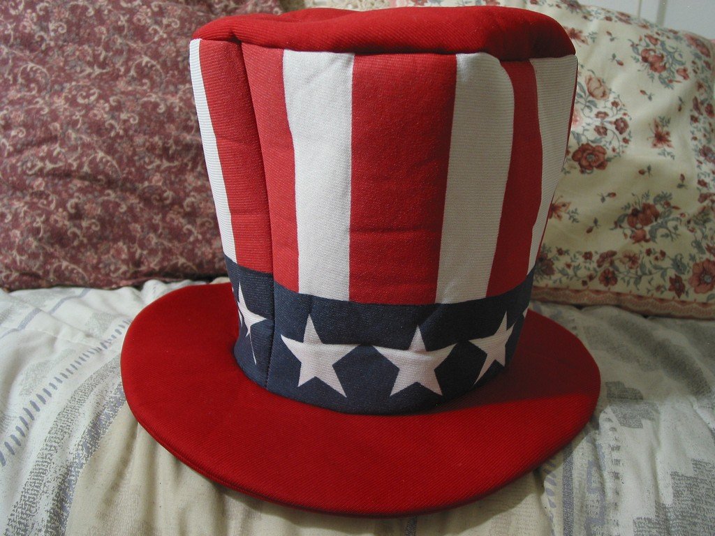 RED WHITE BLUE Uncle Sam Clothe Top Hat 9 in Tall Used