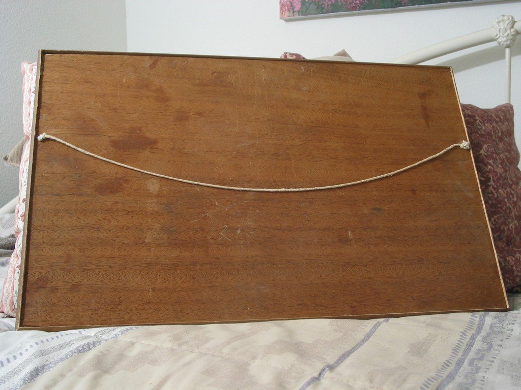 WOOD INLAID Picture plus Frame Colonial Scene Vintage