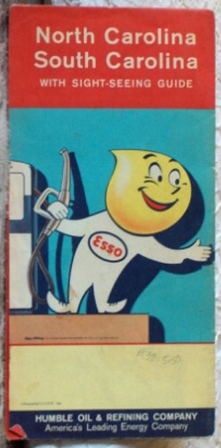 ROAD MAP 1961 Esso Interstate Highways Thru North And South Carolina