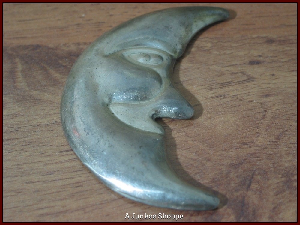 MOON FACE Crescent Half Sterling Silver Large Pin Brooch 925 Used Mexico