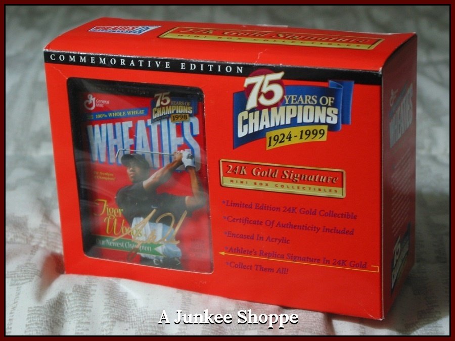 TIGER WOODS Golf Mini Wheaties Cereal Box 24k Gold Signature 1999