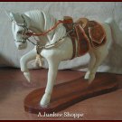 WOOD HORSE Small White Desk Or Shelf Decoration With Wood Saddle