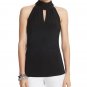 WHITE HOUSE BLACK MARKET $78 Stretch HighNeck Gold Button Ruched Keyhole Top S-M