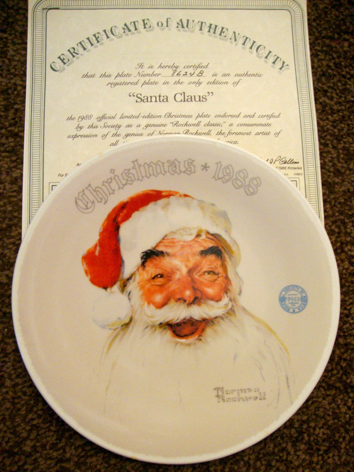 Norman Rockwell Christmas 1988 "Santa Claus" Vintage Collector Plate w/COA