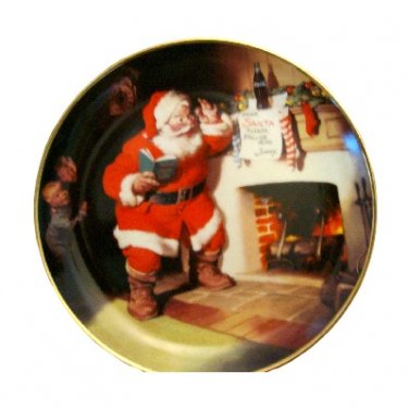 Coca Cola Franklin Mint 1993 "The Pause That Refreshes" Vintage Christmas Plate w/24k Gold, COA