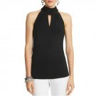 WHITE HOUSE BLACK MARKET $78 Stretch HighNeck Gold Button Ruched Keyhole Top S-M