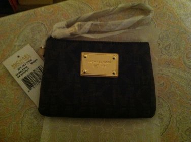 NWT Michael Kors Jet Set Small Signature Wristlet Wallet Brown Gold