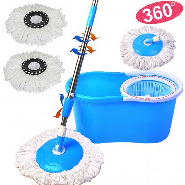 Easy Magic Floor Mop 360&Acirc;&deg; Bucket 2 Heads Microfiber Spin Spinning Rotating Head