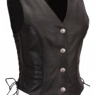Ladies Braided Cowhide Vest w Buffalo Nickel Snaps HD538 for Motorcycle Riders
