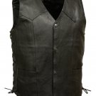 Men's Leather Side Lace Motorcycle Vest w Dual Inside Gun Pockets 1 Panel Back