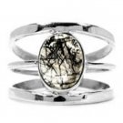 Handmade 925 Sterling Silver Canadian Ammolite Black-Rutile-Ring