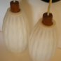Modern Hanging Lamp Pair Rare Mid-Century Sculptural Glass Teak Top