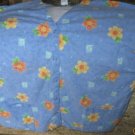 Green Town Scrub V Neck Uniform Top Light Blue with Flowers 3 Pocket XL