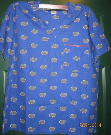 Florida Gators Womens Scrub Top Large 1 Pocket V Neck Lightweight Uniform Work