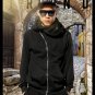 Hooded sweater oblique aymmetric zippers hooded hoody jacket coat