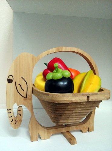 Handmade Vintage Decorative Dining Table Folding Beige Wood Fruit Basket Bowl