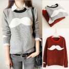 Women's Fun Funky Fall Winter Punk Retro Mustache Sweater - One Size