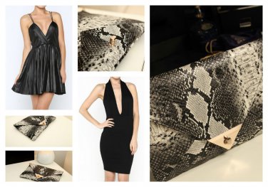 Black and Silver Snake Skin Envelope Style Clutch Bag Club Purse Wallet