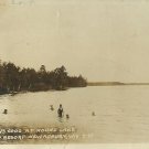 New Auburn WI Wisconson RPPC Postcard Kids Swimming Round Lake Prokop Resort