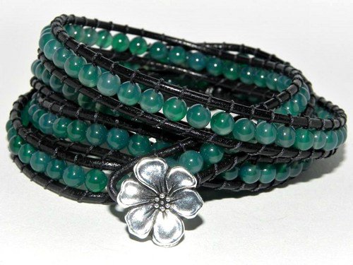The Shire, Agate and Leather Wrap Bracelet