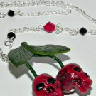 Skull Cherries Necklace, Hand Sculpted