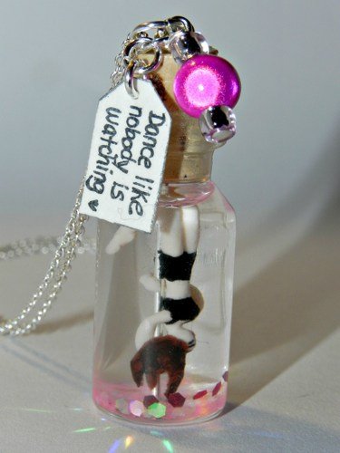 Tiny Pole Dancer and Pole Necklace, Bottle Necklace