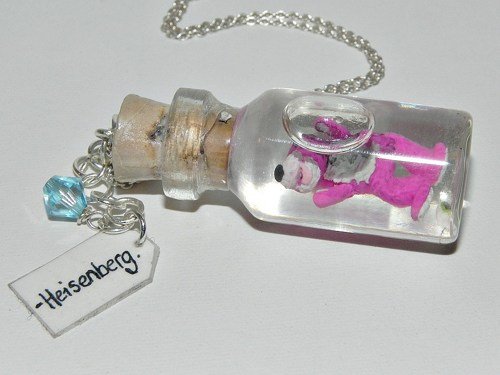 Bad Teddy Bear with Eyeball, Blue Crystal Meth Charm and Quote Bottle Necklace