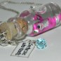 Bad Teddy Bear with Eyeball, Blue Crystal Meth Charm and Quote Bottle Necklace