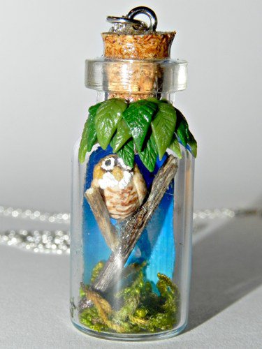 I Don't Give a Hoot! Tiny Owl in a Bottle Necklace