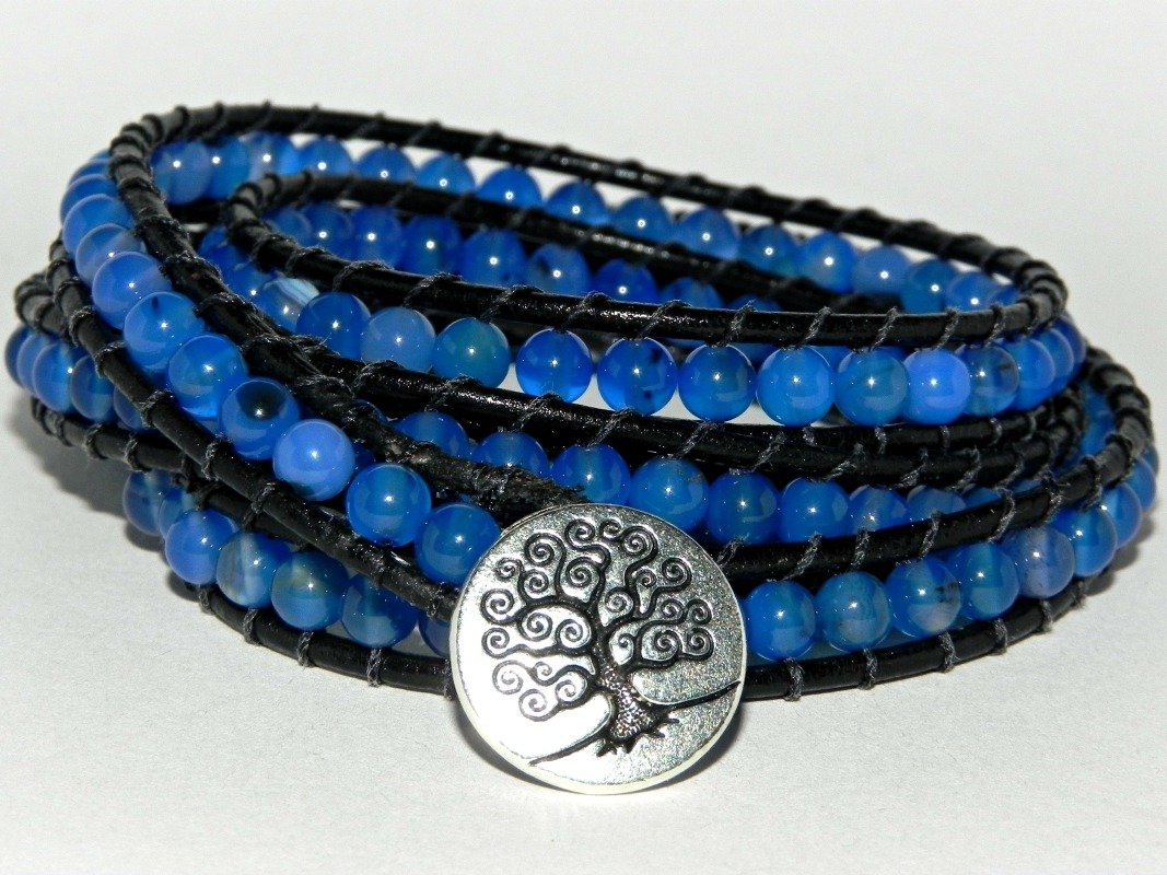 La Isla Bonita, Blue Agate and Leather Wrap Bracelet