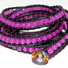 Pretty in Pink, Fuchsia Jade and Leather Wrap Bracelet