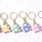 knitting stitch markers, rainbow resin bead, set of 6, no snag teddy bears