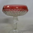 Vintage Pedistool Cut Glass Ruby Clear Candy Dish