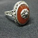 Antique Sterling Silver 925, Diamonds & Orange Moonstone Women's Ring, Sz 9