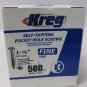 NEW Box KREG SML-F125, Self-Tapping Pocket Hole Screws, 1 1/4" Fine, 500 Count