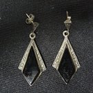 Vintage 925 Sterling Silver, Onyx Stone Woman's Pair of Earrings