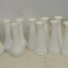 Lot 11 Vtg White Milk Glass Assorted Flower Bud Vases, Wedding Shower Party