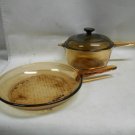 Lot 2 Vintage Amber Glass Vision Corning Ware Frying Pan & 2.5L Pot,  France