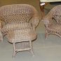 New 3 Piece Wicker Miniature Sofa, Chair, Cocktail Table Set, Plant Stand