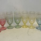 8 Vtg Crystal Ornate Wine, Water Glasses, Etched 4 Pastel Colors, Gold Leaf