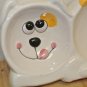 Gently Used Ceramic Double Bowl Dog Dish, Bowl. Painted Yellow, White