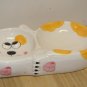 Gently Used Ceramic Double Bowl Dog Dish, Bowl. Painted Yellow, White