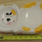Gently Used Ceramic Double Bowl Dog Dish, Bowl. Painted Yellow, White