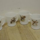 4 Vintage Anchor Hocking Fire King Milk Glass Wild Birds Coffee Mugs