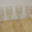4 Vintage Glass Etched Cordial, Shot, Aperatif, Wine Glasses