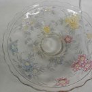 Large Clear Glass Pedestal Dish Platter, Iridescent Multi-Color Floral Designs